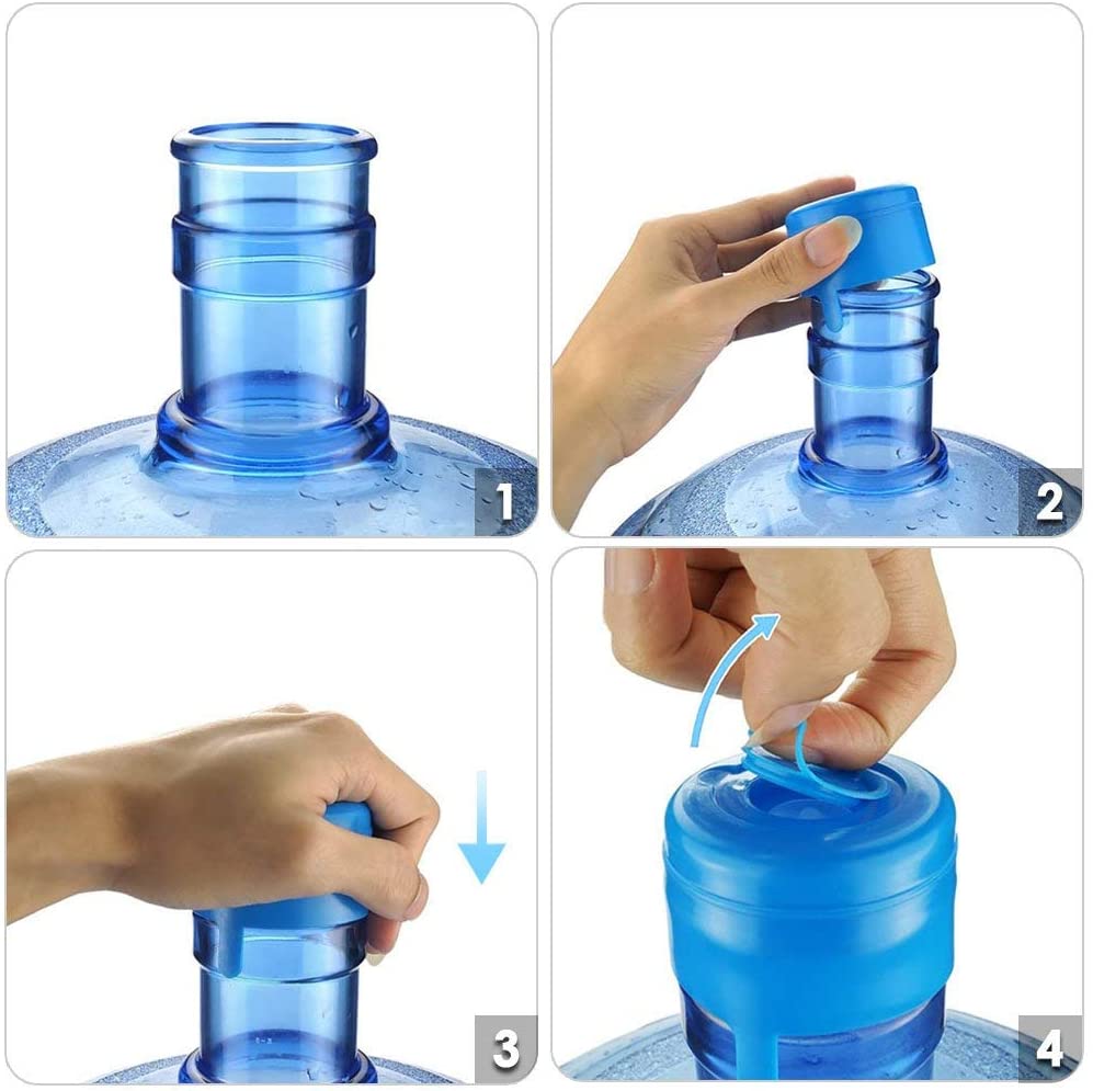 Wesdxc56 20 Pieces Non Spill Caps Anti Splash Bottle Caps Reusable for 55mm 3 and 5 Gallon Water Jugs with 2 Pieces Water Bottle Handle（Random Color）