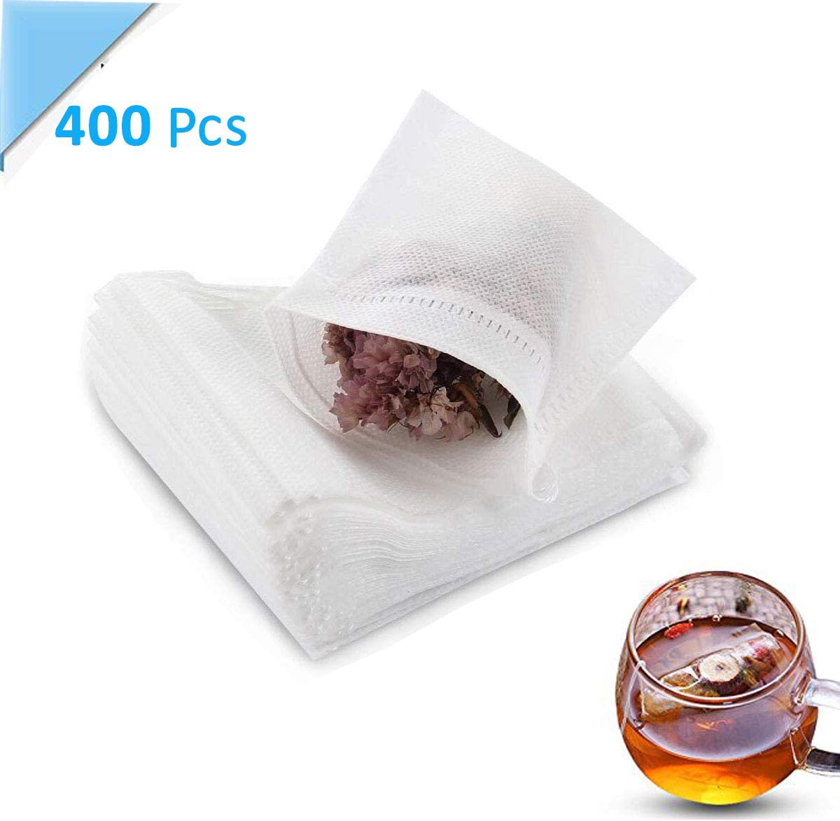 Wesdxc56 400 pcs Tea Filter Bags,Disposable Empty Cotton Drawstring Seal Filter Loose Leaf Tea Bags （3.54 x 2.75 inch）